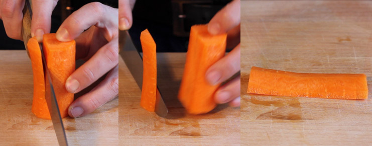 Découpe d'un petit bout du tronc de la carotte
