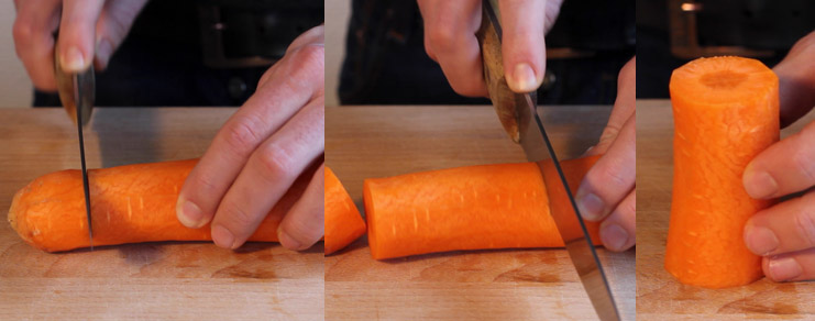 découpage d'un morceau de carotte adéquat