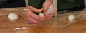 Faire une boule de riz à sushi avec du papier cellophane